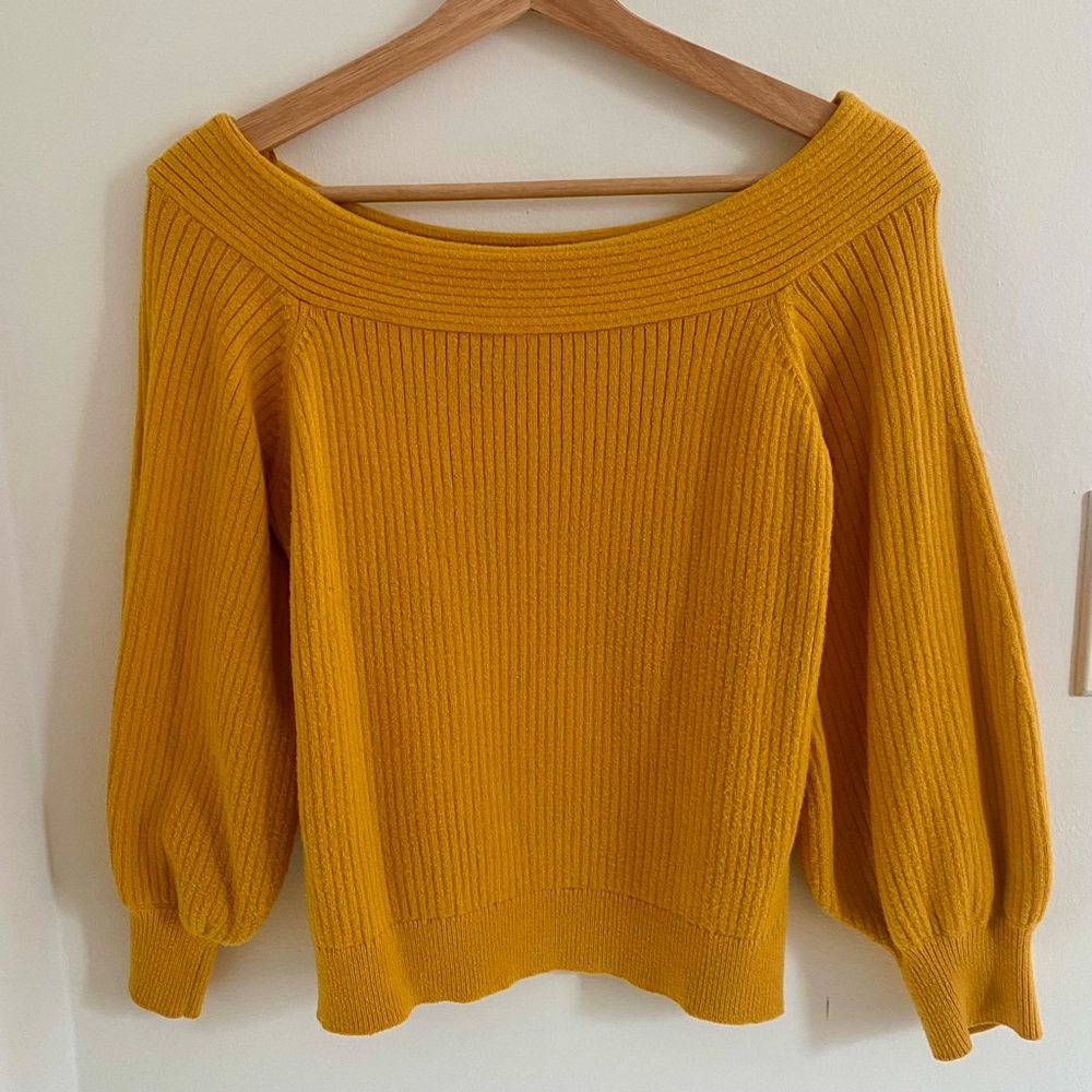Anthropologie Balloon Sleeved Off the Shoulder Sweater
